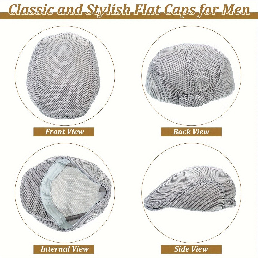 Baseball Cap - Newsboy Hat Bulk 12 Pcs Mesh Flat Breathable Adjustable Beret Cabbie Golf - product detail view 2