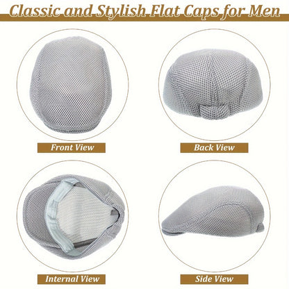 Baseball Cap - Newsboy Hat Bulk 12 Pcs Mesh Flat Breathable Adjustable Beret Cabbie Golf - product detail view 2