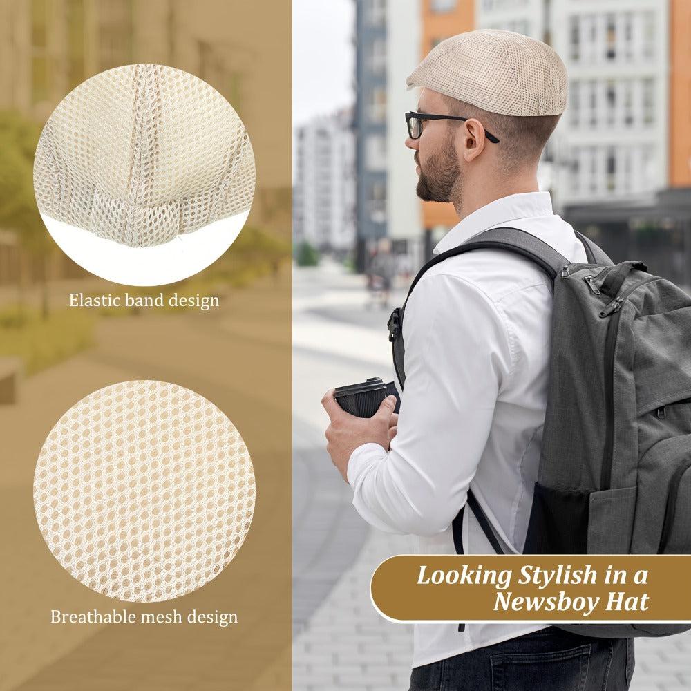 Baseball Cap - Newsboy Hat Bulk 12 Pcs Mesh Flat Breathable Adjustable Beret Cabbie Golf - product detail view 3