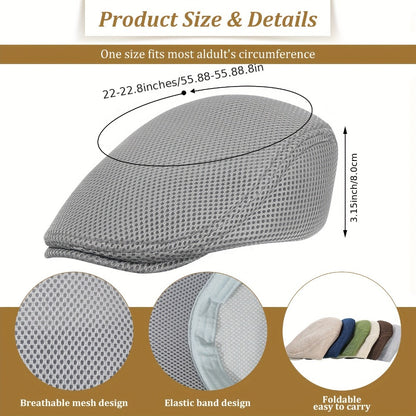 Baseball Cap - Newsboy Hat Bulk 12 Pcs Mesh Flat Breathable Adjustable Beret Cabbie Golf - product detail view 4