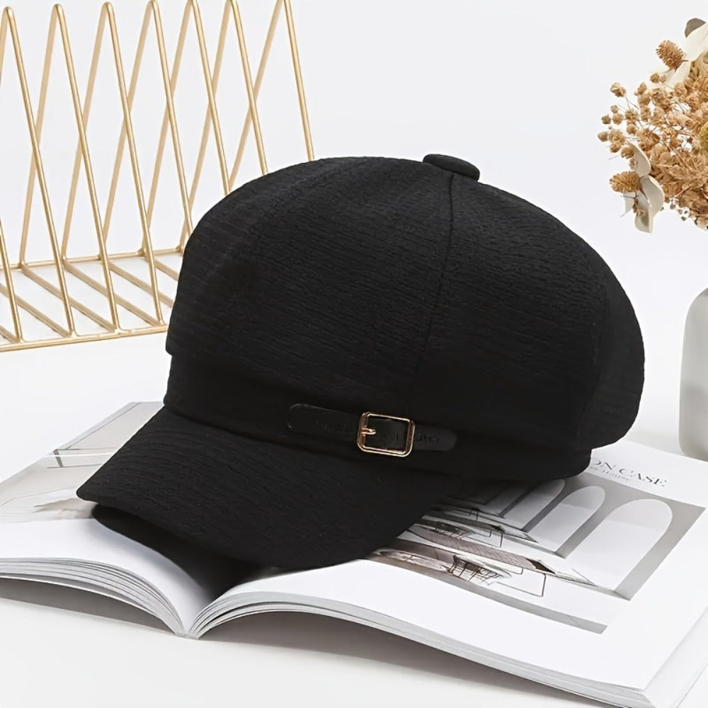 Baseball Cap - Newsboy for Women Solid Color Short Brim Breton Artist Hat Adjustable - product detail view 2