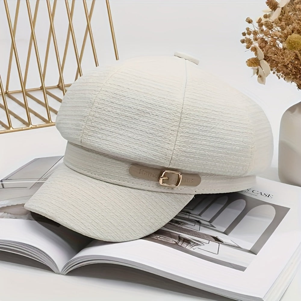 Baseball Cap - Newsboy for Women Solid Color Short Brim Breton Artist Hat Adjustable - product detail view 3