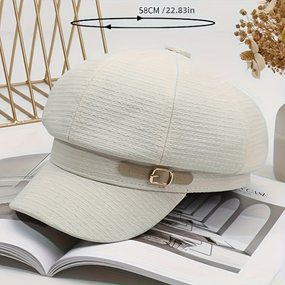 Baseball Cap - Newsboy for Women Solid Color Short Brim Breton Artist Hat Adjustable - product detail view 5