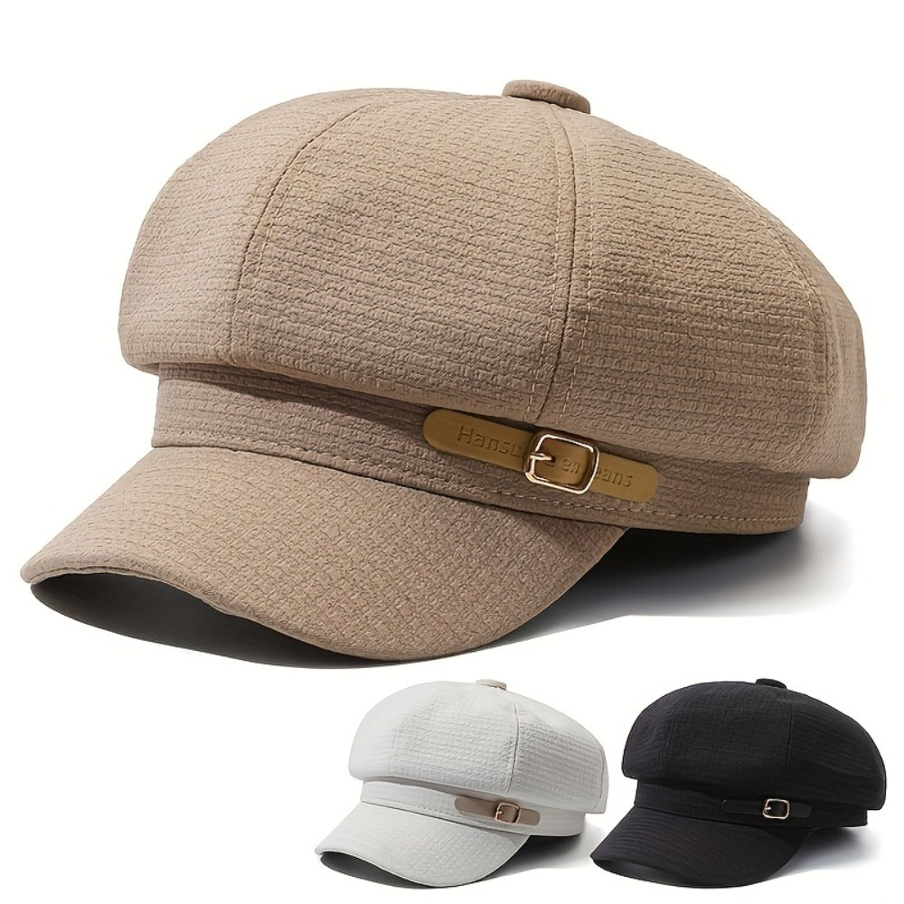 Baseball Cap - Newsboy for Women Solid Color Short Brim Breton Artist Hat Adjustable - product detail view 6