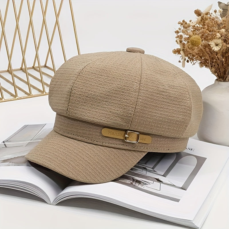 Baseball Cap - Newsboy for Women Solid Color Short Brim Breton Artist Hat Adjustable - product detail view 8