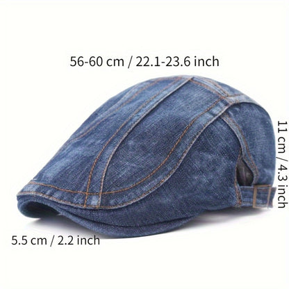 Baseball Cap - Newsboy Vintage Washed Denim Flat Brim Adjustable Cabbie Hat for Men Women - product detail view 2