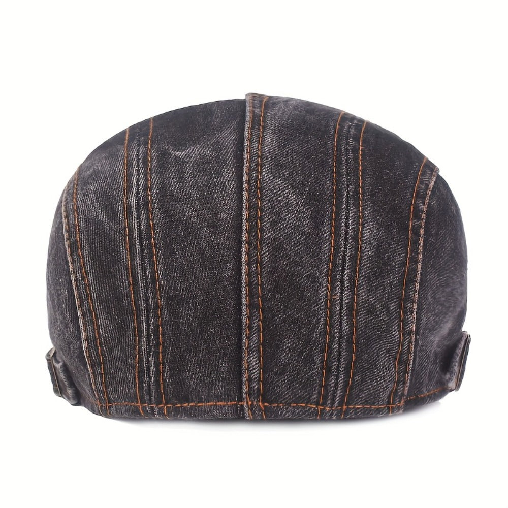 Baseball Cap - Newsboy Vintage Washed Denim Flat Brim Adjustable Cabbie Hat for Men Women - product detail view 16