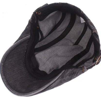 Baseball Cap - Newsboy Vintage Washed Denim Flat Brim Adjustable Cabbie Hat for Men Women - product detail view 17