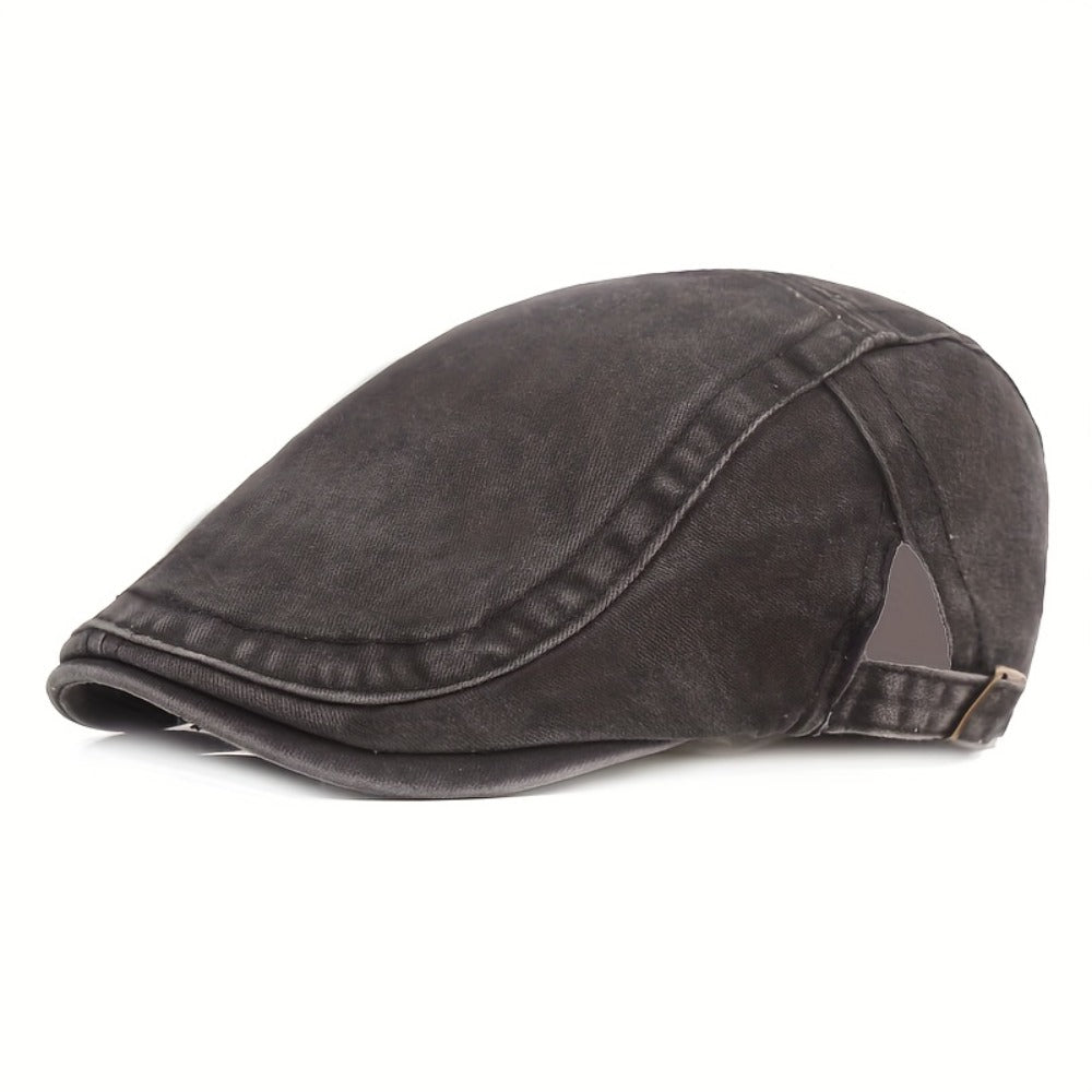 Baseball Cap - Newsboy Vintage Washed Denim Flat Brim Adjustable Cabbie Hat for Men Women - product detail view 18