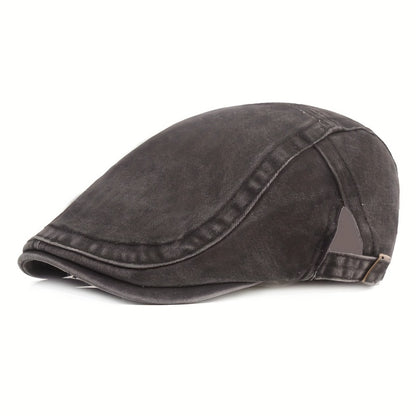 Baseball Cap - Newsboy Vintage Washed Denim Flat Brim Adjustable Cabbie Hat for Men Women - product detail view 18