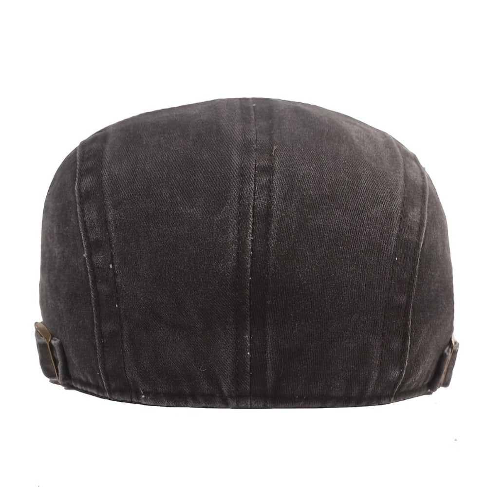 Baseball Cap - Newsboy Vintage Washed Denim Flat Brim Adjustable Cabbie Hat for Men Women - product detail view 19