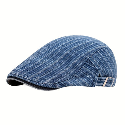 Baseball Cap - Newsboy Vintage Washed Denim Flat Brim Adjustable Cabbie Hat for Men Women - product detail view 21