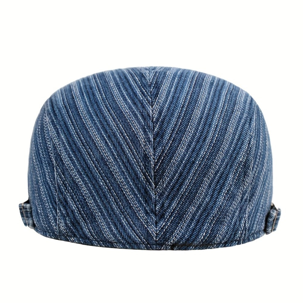 Baseball Cap - Newsboy Vintage Washed Denim Flat Brim Adjustable Cabbie Hat for Men Women - product detail view 22