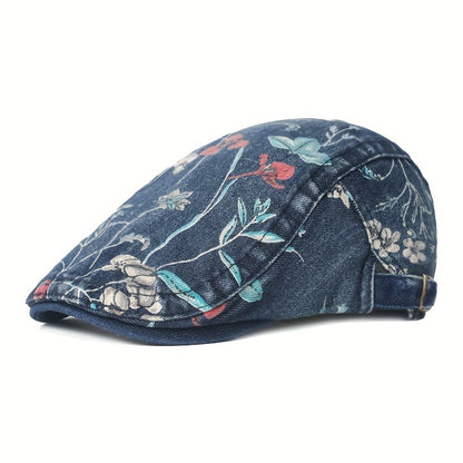 Baseball Cap - Newsboy Vintage Washed Denim Flat Brim Adjustable Cabbie Hat for Men Women - product detail view 24