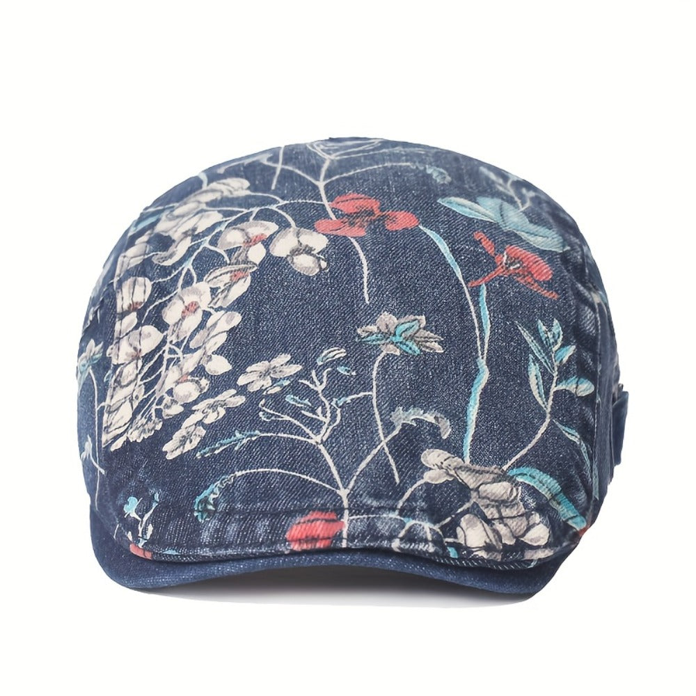Baseball Cap - Newsboy Vintage Washed Denim Flat Brim Adjustable Cabbie Hat for Men Women - product detail view 25