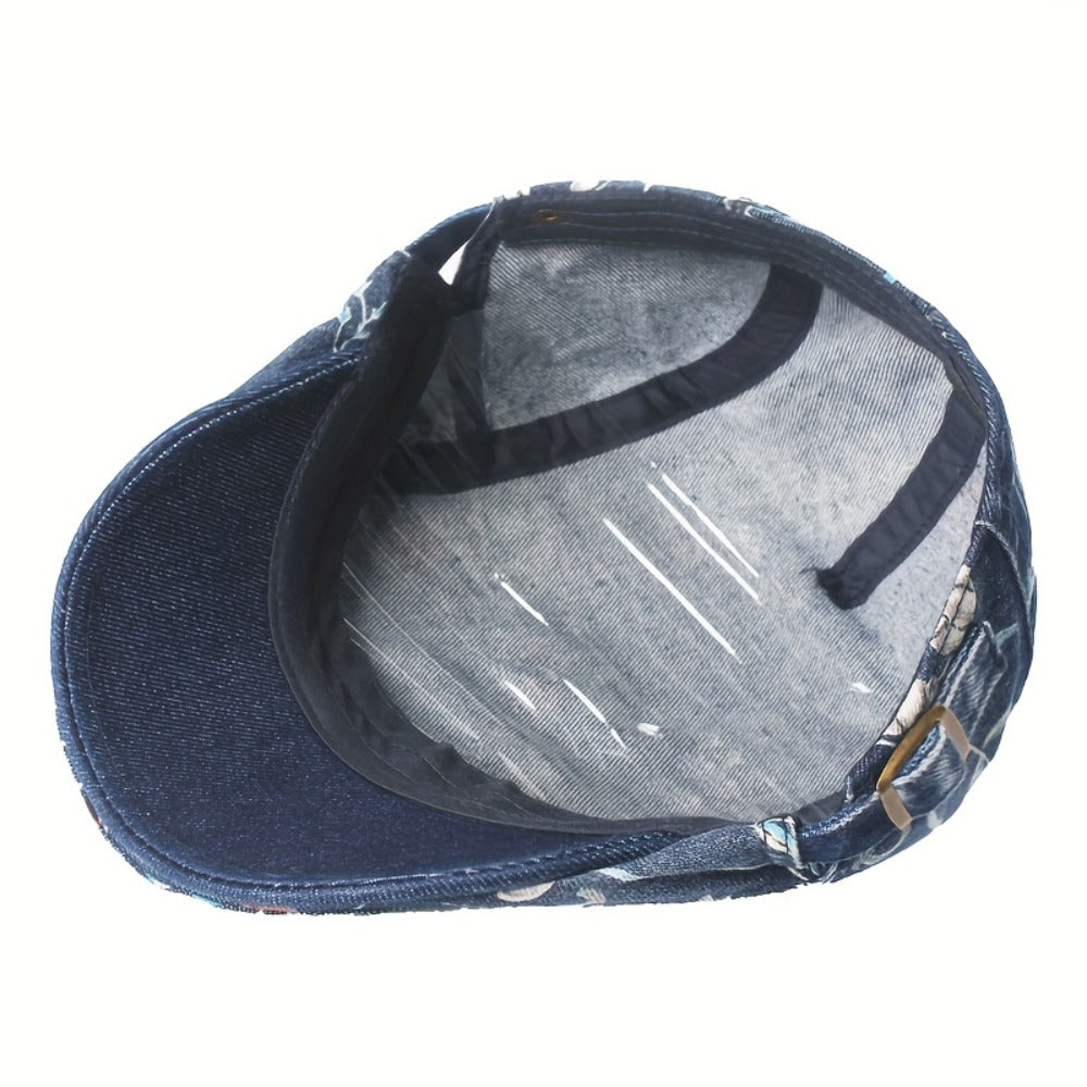 Baseball Cap - Newsboy Vintage Washed Denim Flat Brim Adjustable Cabbie Hat for Men Women - product detail view 27
