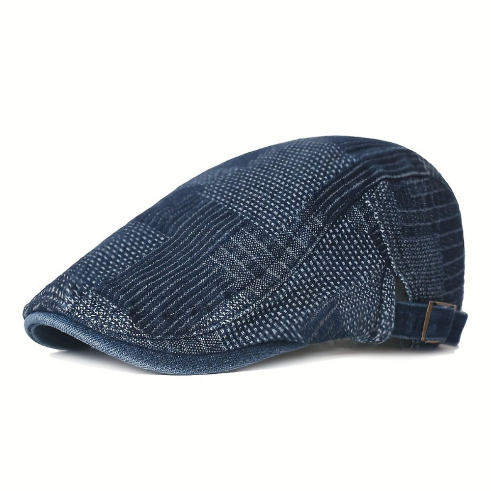Baseball Cap - Newsboy Vintage Washed Denim Flat Brim Adjustable Cabbie Hat for Men Women - product detail view 28