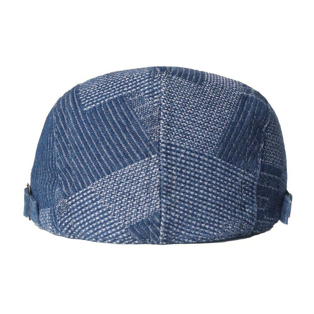 Baseball Cap - Newsboy Vintage Washed Denim Flat Brim Adjustable Cabbie Hat for Men Women - product detail view 29