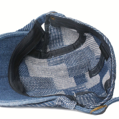 Baseball Cap - Newsboy Vintage Washed Denim Flat Brim Adjustable Cabbie Hat for Men Women - product detail view 30