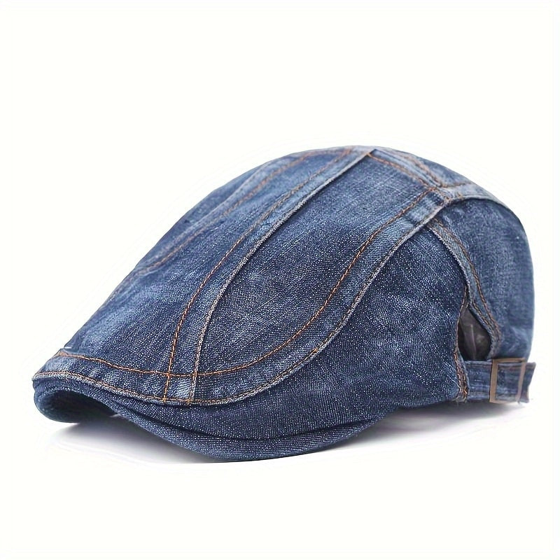 Baseball Cap - Newsboy Vintage Washed Denim Flat Brim Adjustable Cabbie Hat for Men Women - product detail view 34