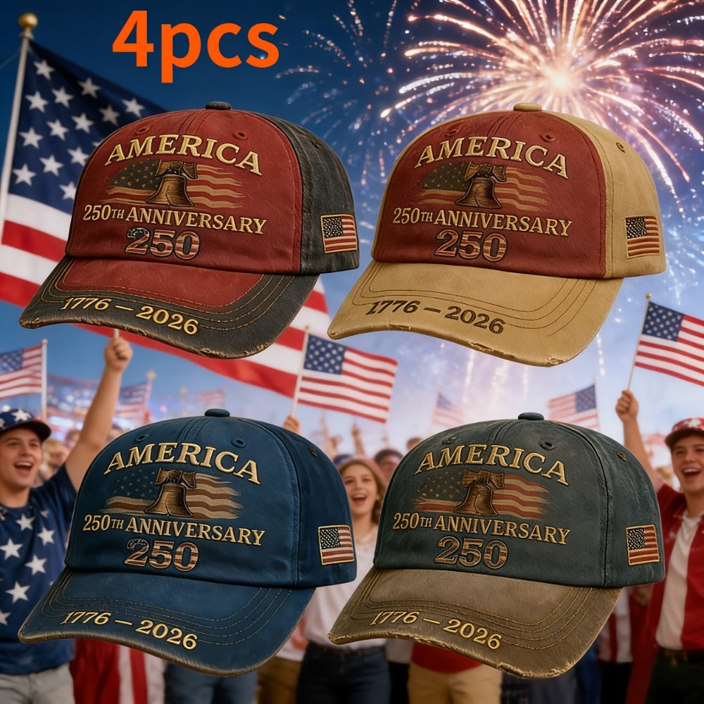Baseball Cap - Patriotic 4 Pack USA 250th Embroidered American Flag Hat Unisex Adjustable - product detail view 8