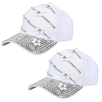 Baseball Cap - Women Rhinestone Flower Patch Cute Solid Color - Lightweight Adjustable - product detail view 10