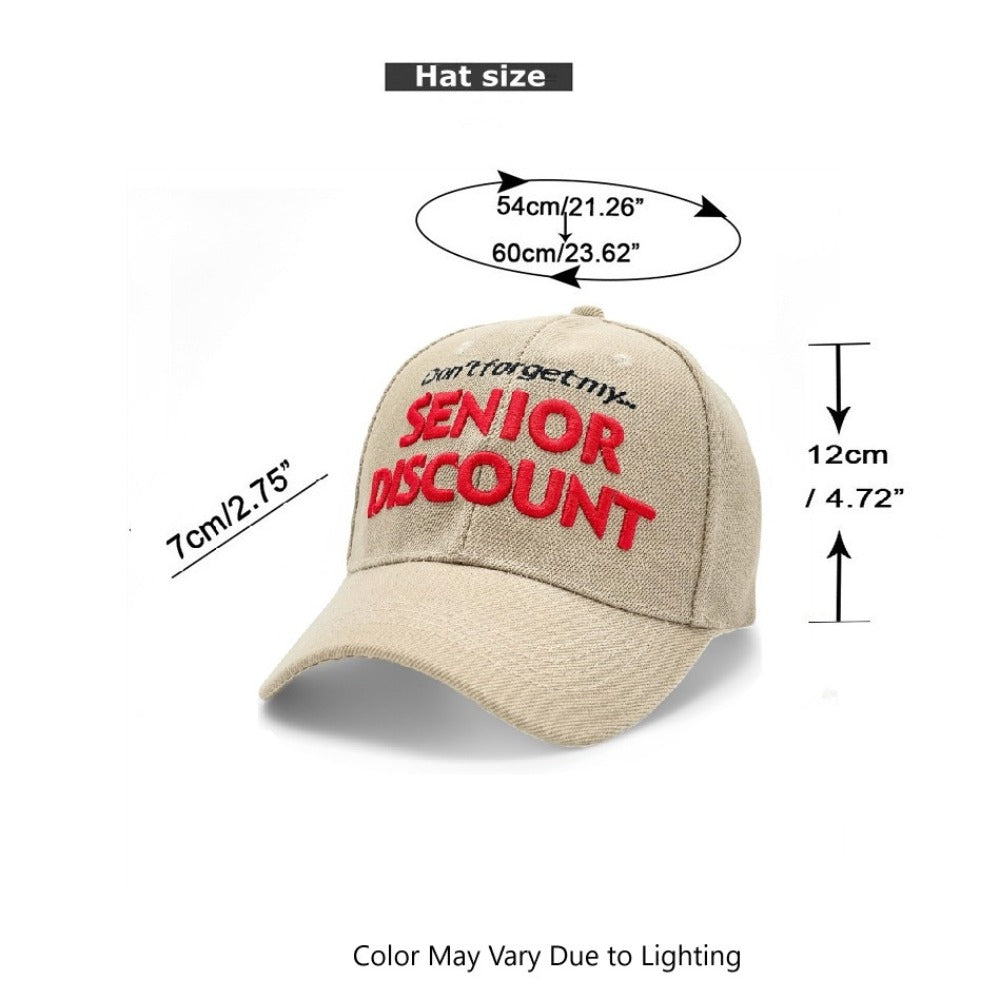 Baseball Cap - Senior Discount Embroidered Funny Hat 100% Polyester Adjustable UV - product detail view 4