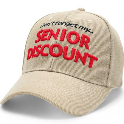 Baseball Cap - Senior Discount Embroidered Funny Hat 100% Polyester Adjustable UV - product detail view 13
