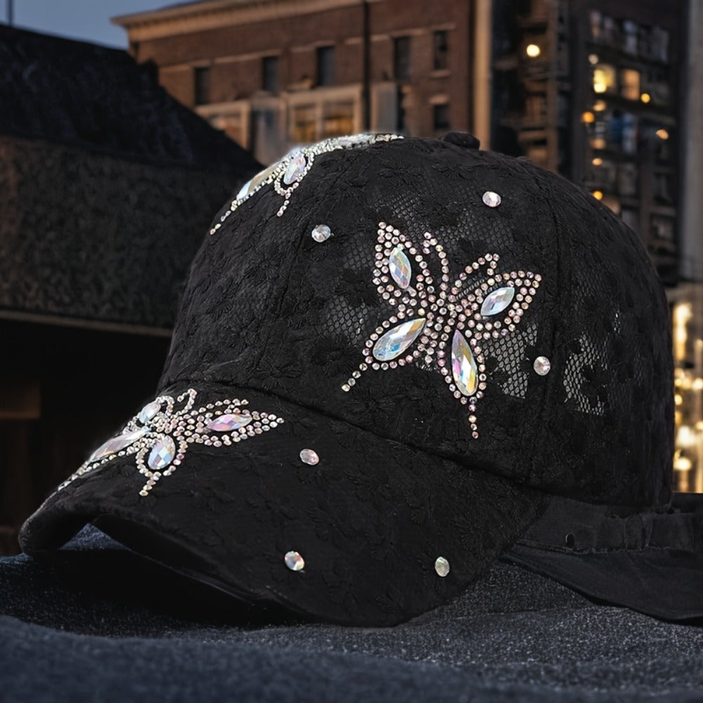 Baseball Cap - for Women Sparkling Sequin Butterfly Rhinestone Glitter Hat 3D Embroidery - product detail view 4