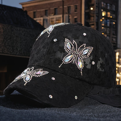 Baseball Cap - for Women Sparkling Sequin Butterfly Rhinestone Glitter Hat 3D Embroidery - product detail view 4
