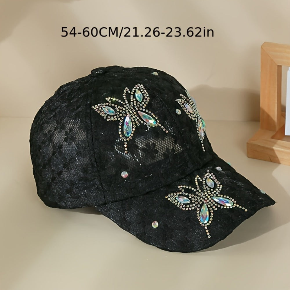 Baseball Cap - for Women Sparkling Sequin Butterfly Rhinestone Glitter Hat 3D Embroidery - product detail view 6