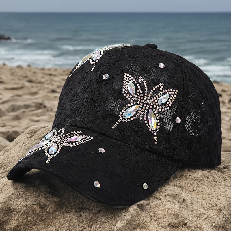 Baseball Cap - for Women Sparkling Sequin Butterfly Rhinestone Glitter Hat 3D Embroidery - product detail view 7
