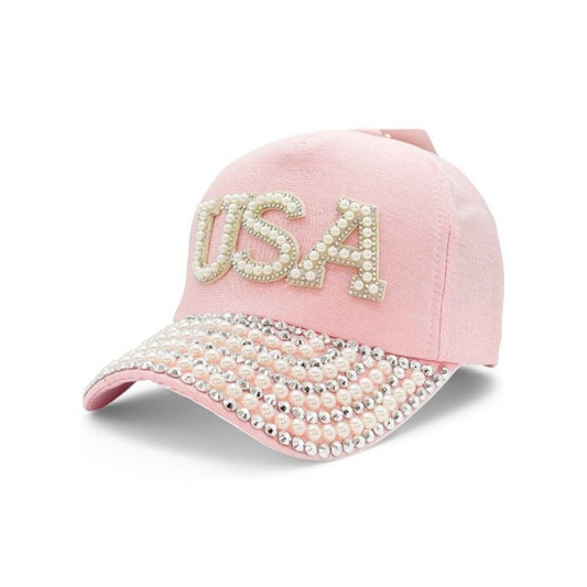 Baseball Cap - Women USA Bling Bead Embellished Adjustable Cotton Hat UV Protection - main product view
