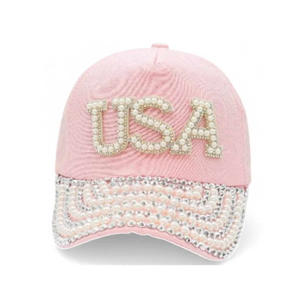 Baseball Cap - Women USA Bling Bead Embellished Adjustable Cotton Hat UV Protection - product detail view 5