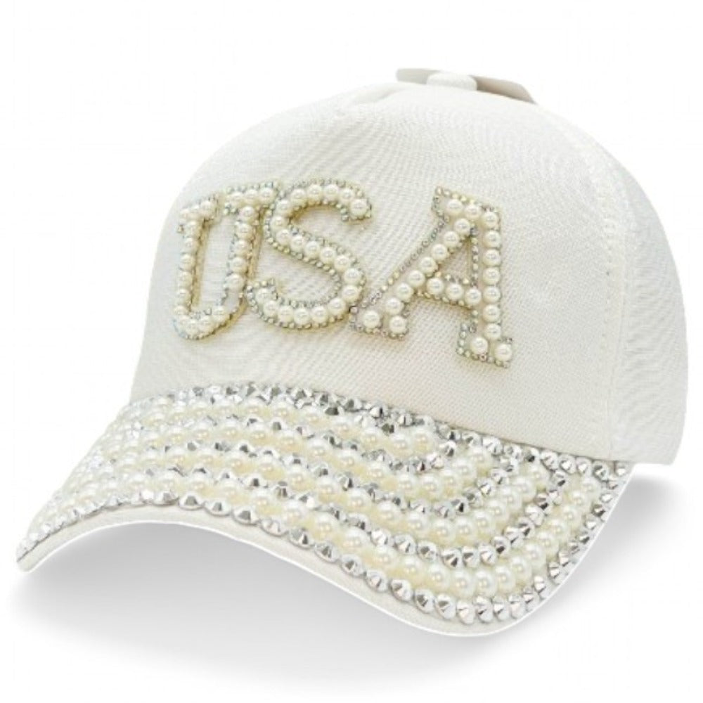 Baseball Cap - Women USA Bling Bead Embellished Adjustable Cotton Hat UV Protection - product detail view 15
