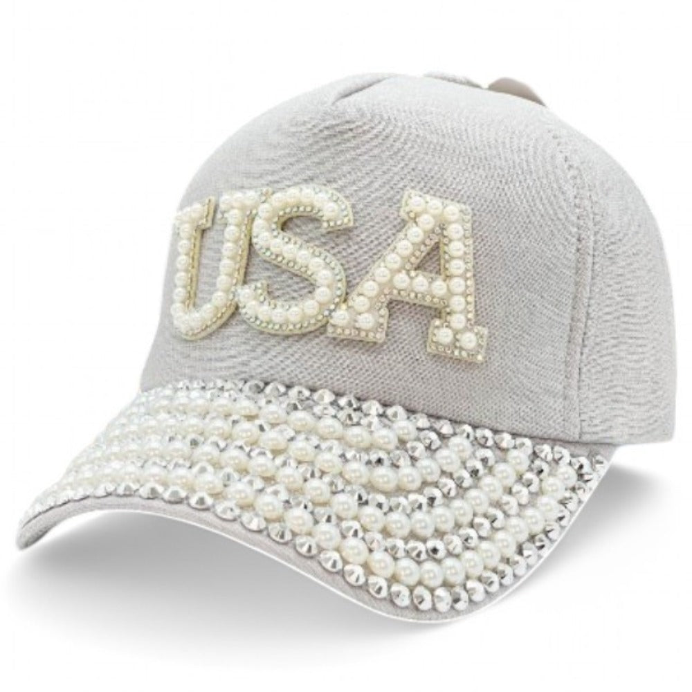 Baseball Cap - Women USA Bling Bead Embellished Adjustable Cotton Hat UV Protection - product detail view 16