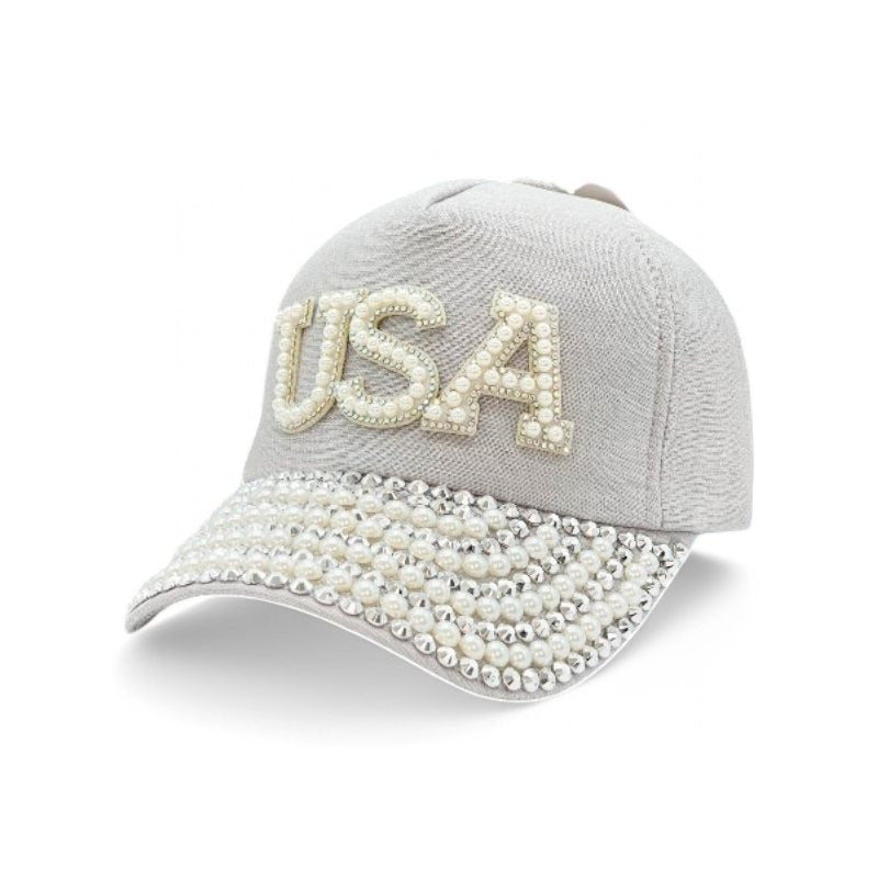 Baseball Cap - Women USA Bling Bead Embellished Adjustable Cotton Hat UV Protection - product detail view 19