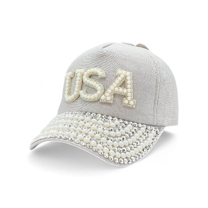 Baseball Cap - Women USA Bling Bead Embellished Adjustable Cotton Hat UV Protection - product detail view 19