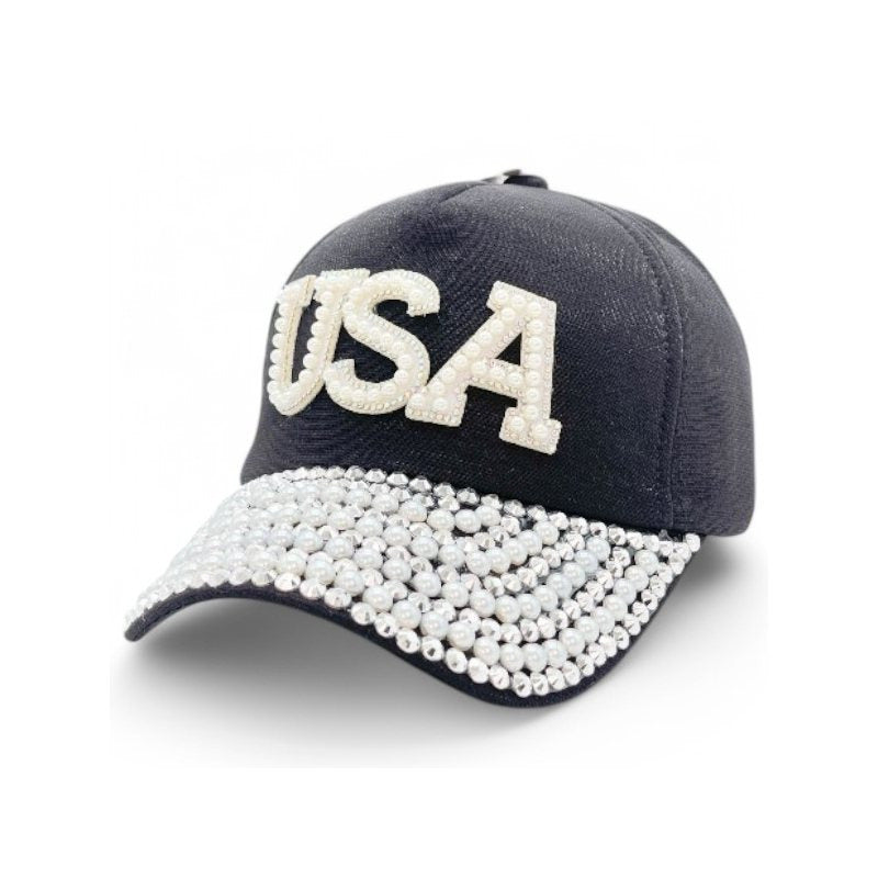 Baseball Cap - Women USA Bling Bead Embellished Adjustable Cotton Hat UV Protection - product detail view 21