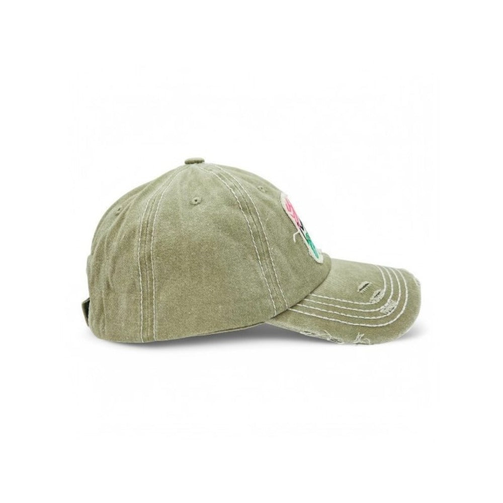 Baseball Cap - Vintage Distressed Embroidered for Women - "Beach Mode On" 100% Cotton - product detail view 2