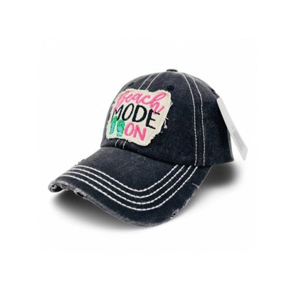 Baseball Cap - Vintage Distressed Embroidered for Women - "Beach Mode On" 100% Cotton - product detail view 4