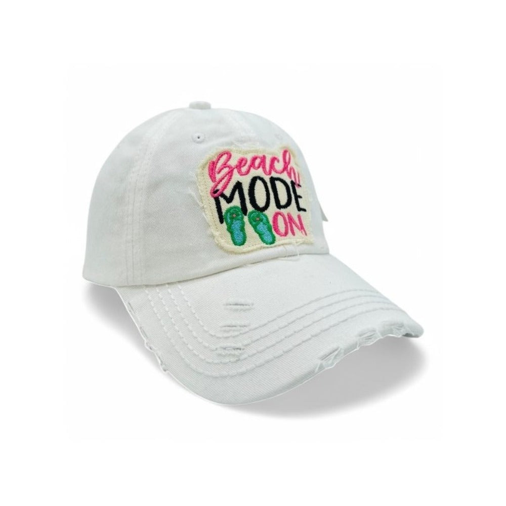 Baseball Cap - Vintage Distressed Embroidered for Women - "Beach Mode On" 100% Cotton - product detail view 8