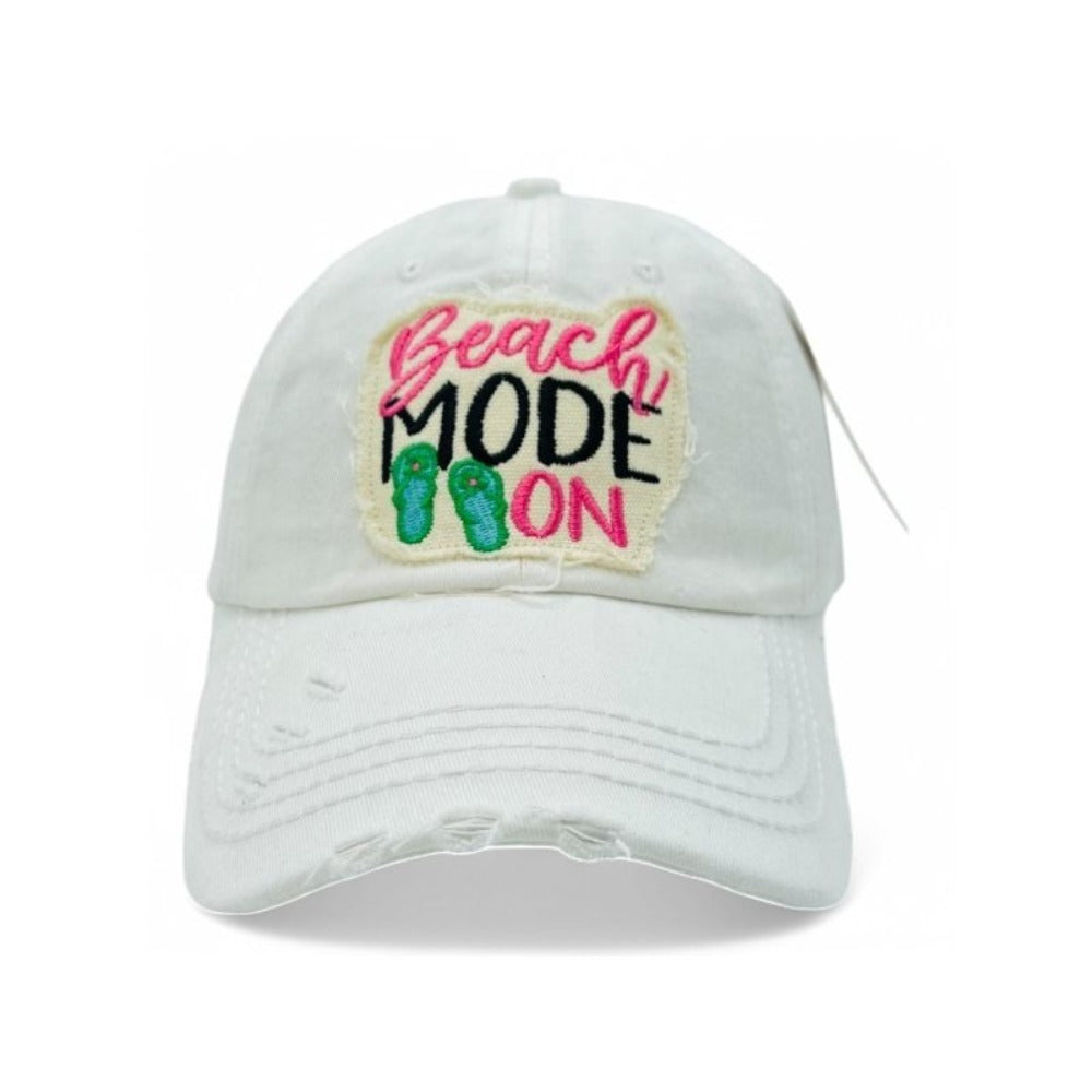 Baseball Cap - Vintage Distressed Embroidered for Women - "Beach Mode On" 100% Cotton - product detail view 9