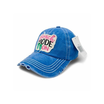Baseball Cap - Vintage Distressed Embroidered for Women - "Beach Mode On" 100% Cotton - product detail view 10