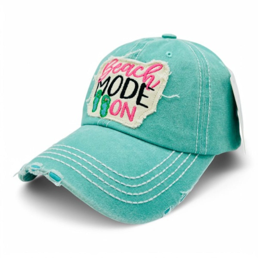 Baseball Cap - Vintage Distressed Embroidered for Women - "Beach Mode On" 100% Cotton - product detail view 23