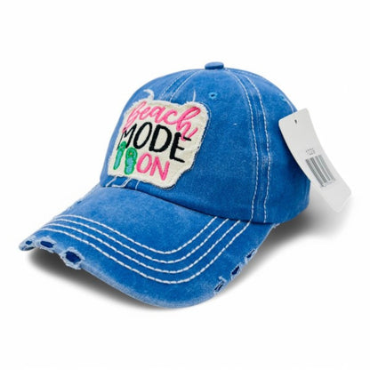 Baseball Cap - Vintage Distressed Embroidered for Women - "Beach Mode On" 100% Cotton - product detail view 24