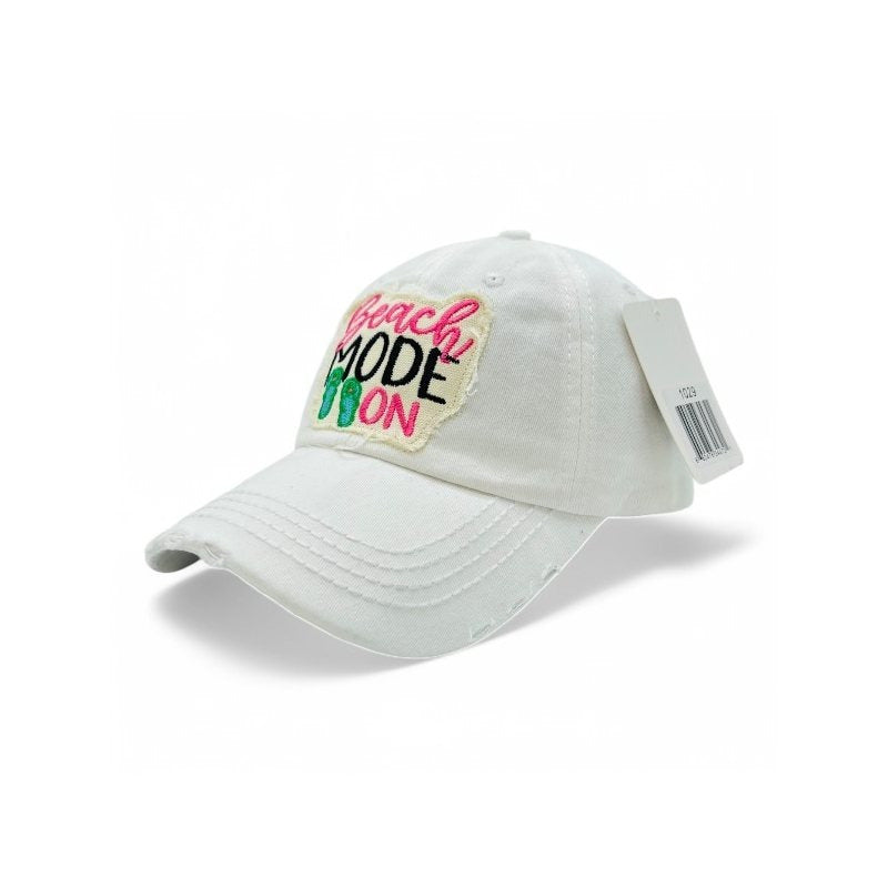 Baseball Cap - Vintage Distressed Embroidered for Women - "Beach Mode On" 100% Cotton - product detail view 28