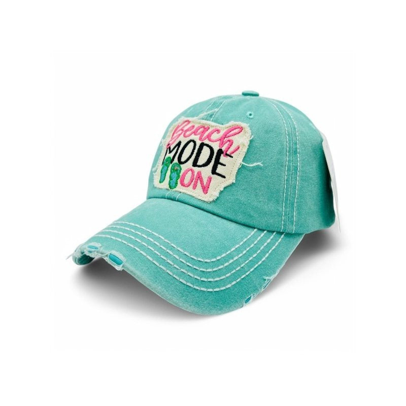 Baseball Cap - Vintage Distressed Embroidered for Women - "Beach Mode On" 100% Cotton - product detail view 32