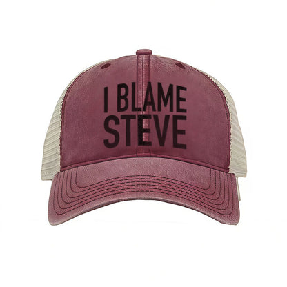 Baseball Cap - Vintage Washed - "I Blame Steve" Novelty Print, Unisex Adjustable Fit - product detail view 2