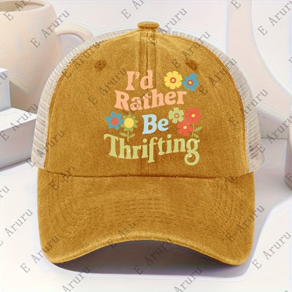 Baseball Cap - Vintage Washed "I'd Rather Be Thrifting" Graphic Print, Adjustable - product detail view 3